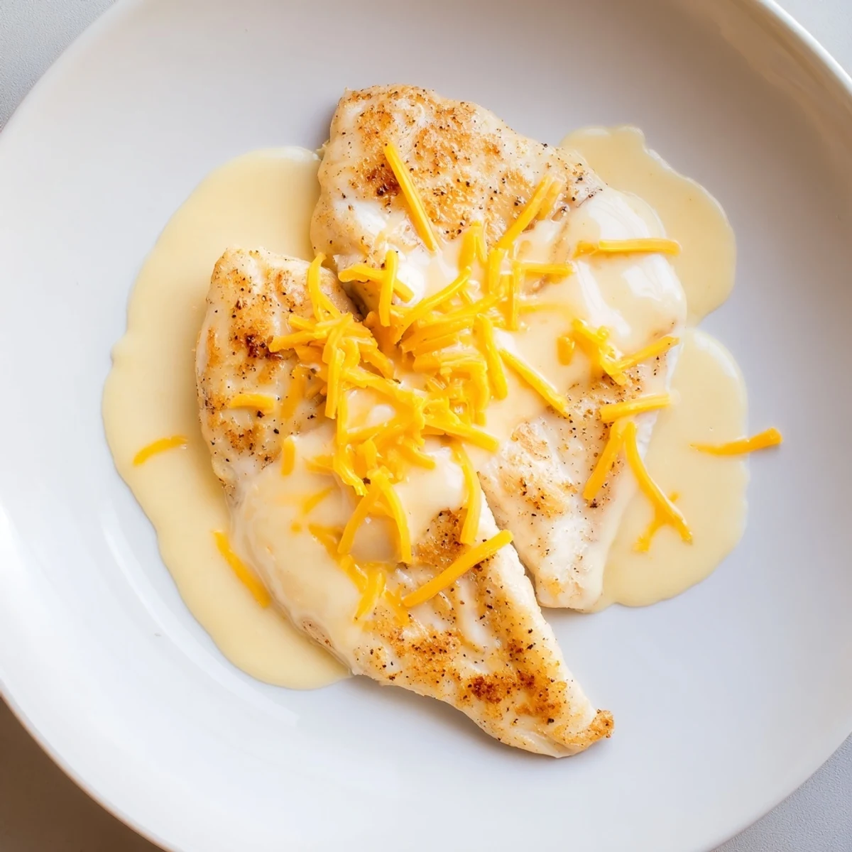 Warm Chicken With Cheese Sauce over steamed broccoli, creamy tang and melted Parmesan