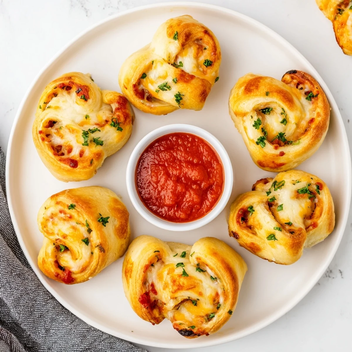 Golden cheesy garlic butter rollups fresh from the oven with bubbling melted cheese