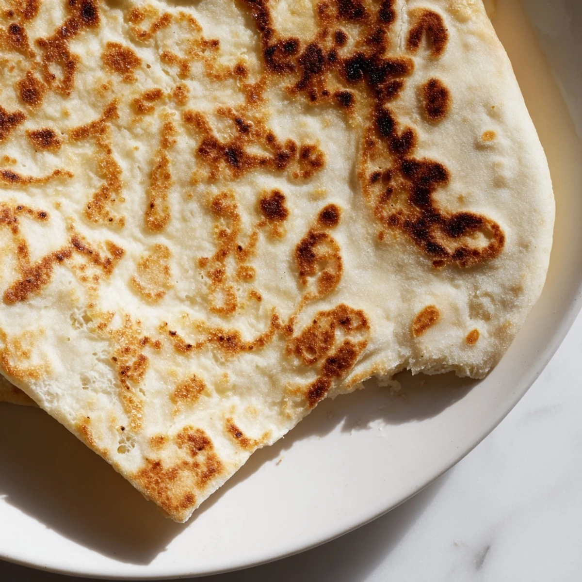 Golden Turkish Bazlama flatbread with pillowy soft interior and lightly charred surface