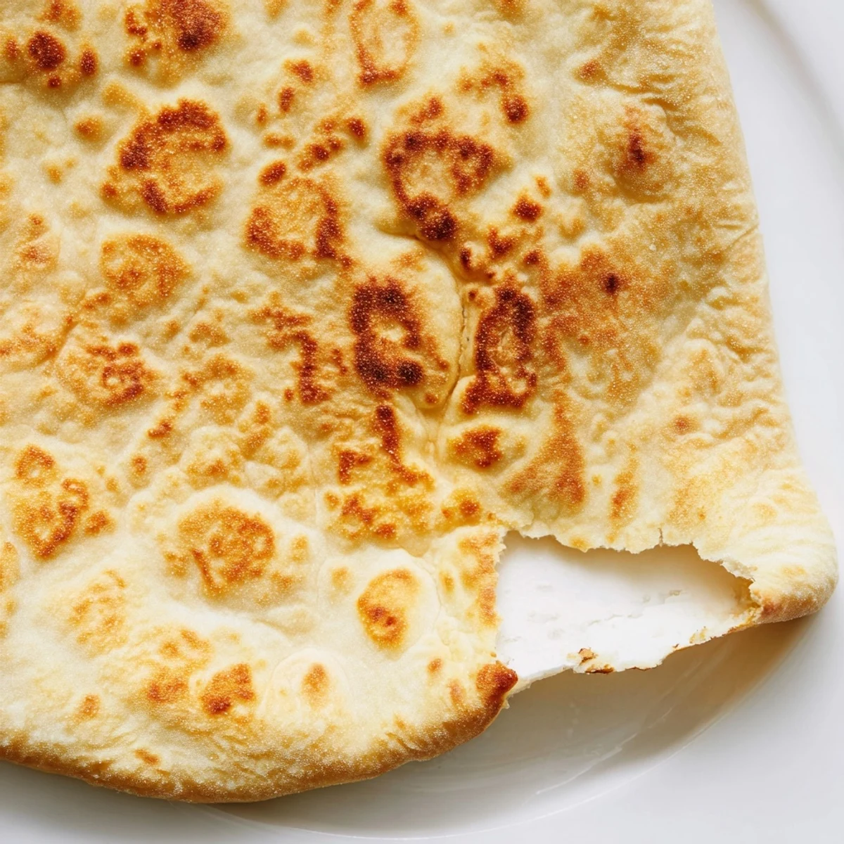 Freshly cooked Turkish Bazlama flatbread rounds puffed to golden perfection in skillet