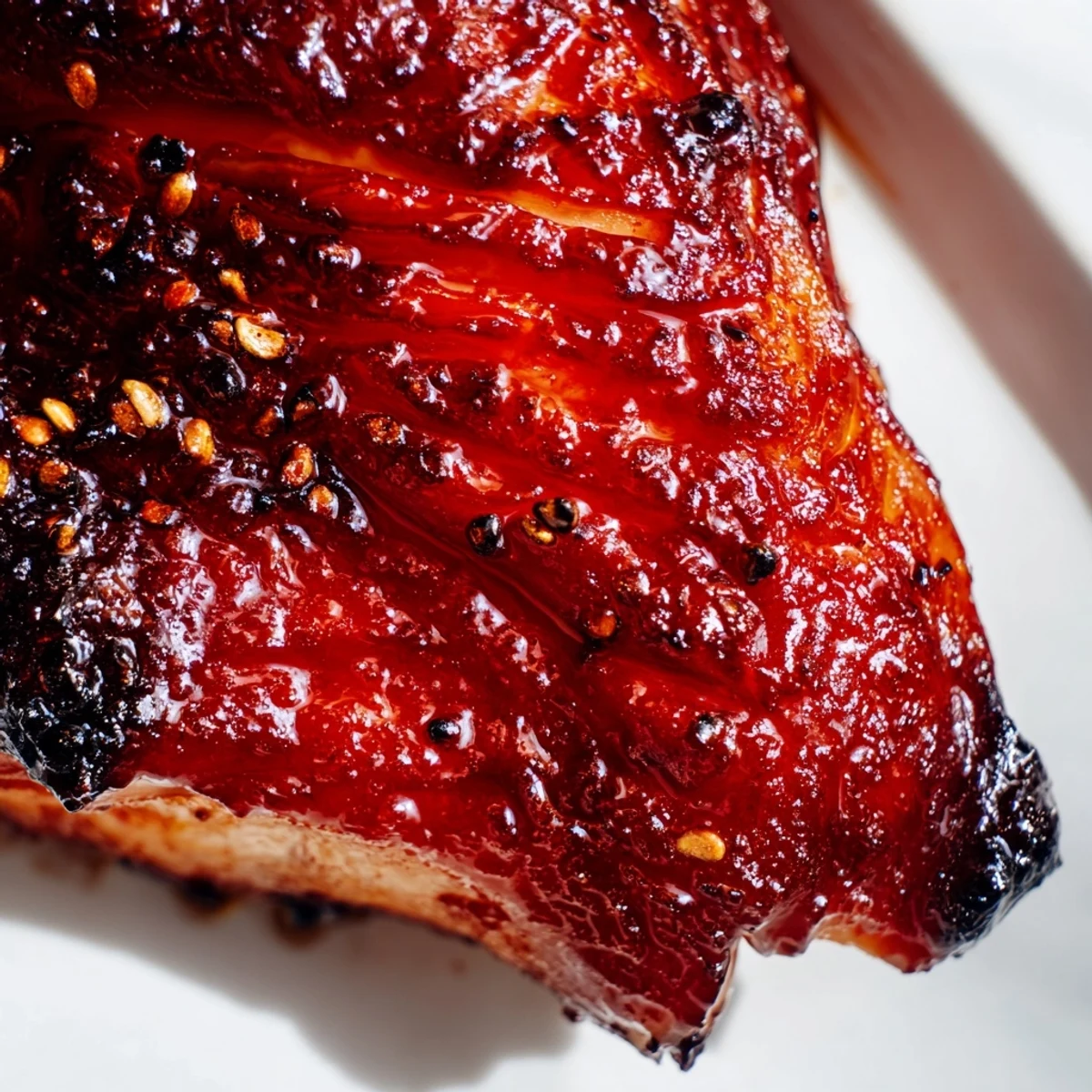 Grilled Cantonese-style Char Siu chicken thighs with caramelized edges and rich red glaze