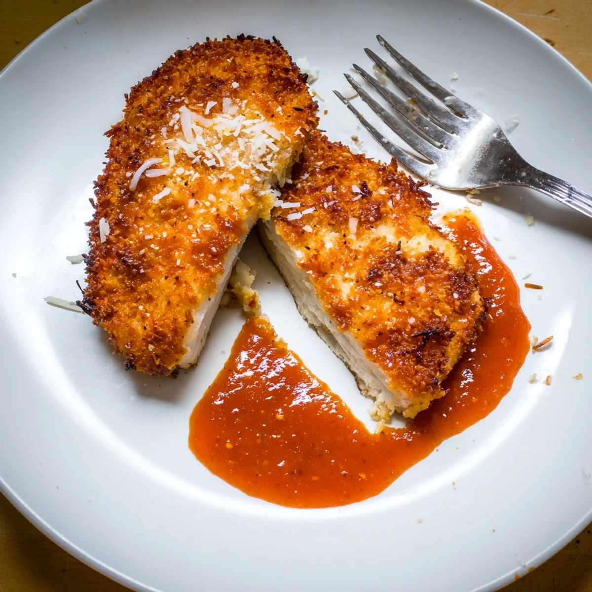 Warm Coconut Chicken With Apricot Sauce served on a white plate, fragrant