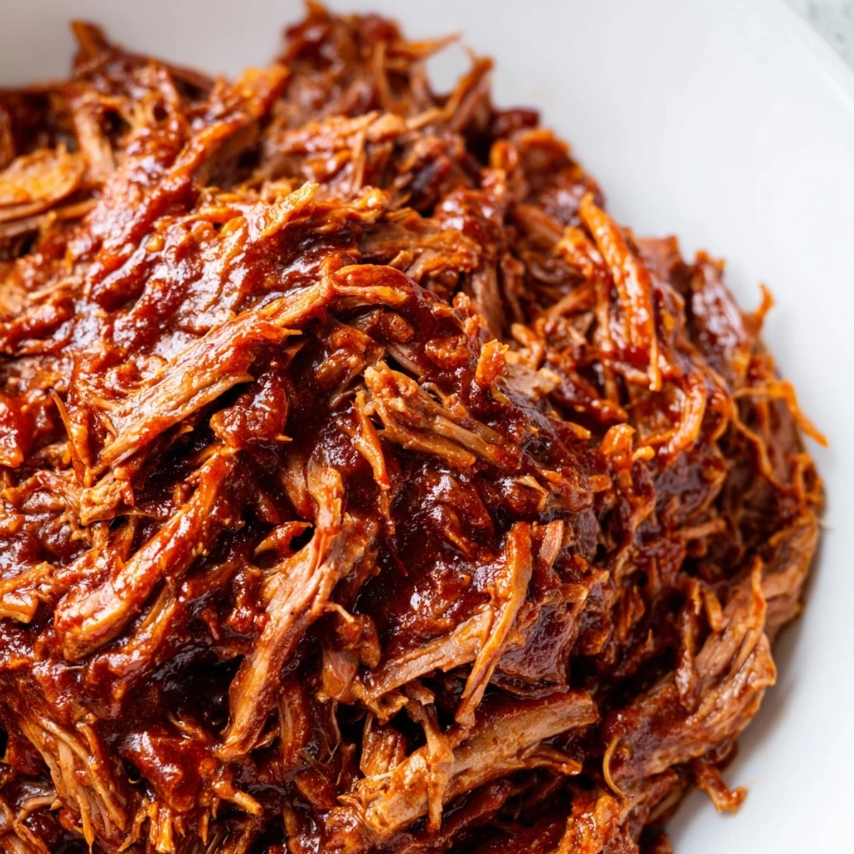 Juicy slow cooker BBQ pulled beef piled high on a toasted bun with creamy coleslaw