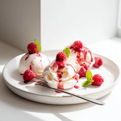 Pavlova Bombs With Raspberry Coulis
